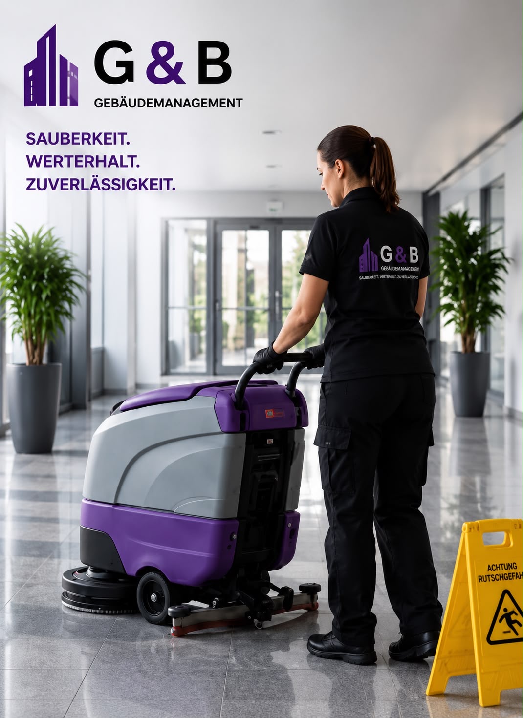 G&B Mitarbeiterin bei der Bodenreinigung
