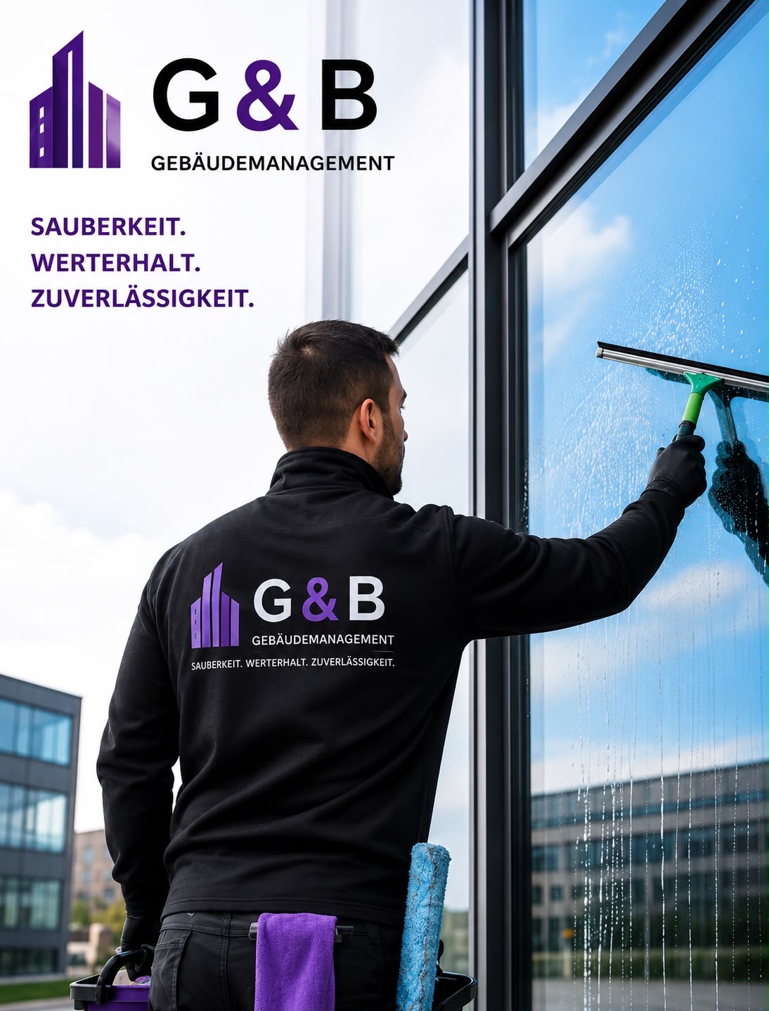 G&B Mitarbeiter bei der Fensterreinigung
